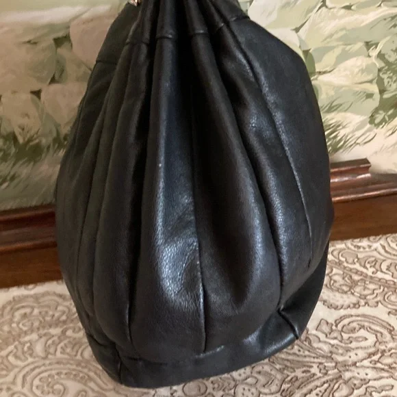 FURLA EUC Black Italian Pebbled Leather Hobo Bag with Braided Handle. - Picture 3 of 14